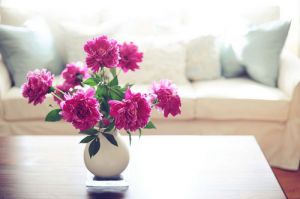 Photos of vases - white vase with bright pink peonies.jpg